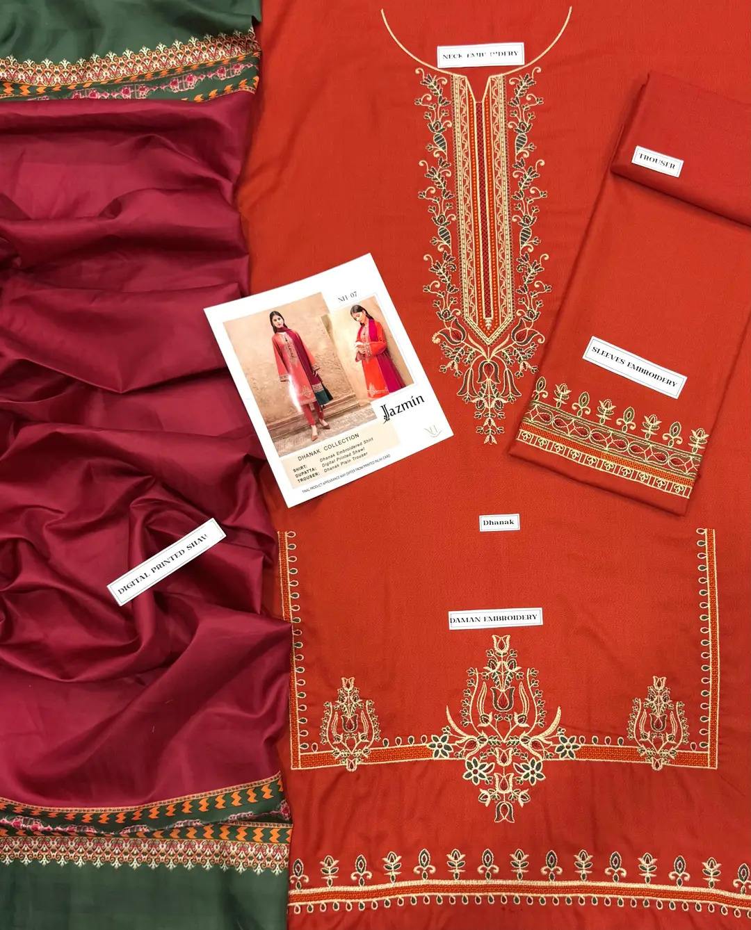 3 Pcs Women's Unstitched Embroidered Suit