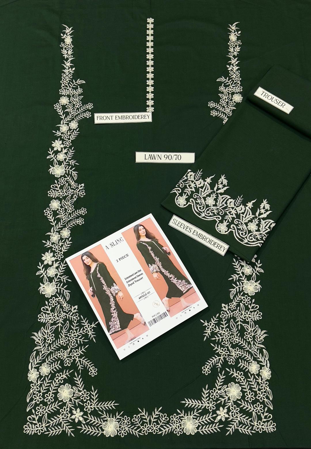 Women Embroidered Lawn Suit Green 2.5 Gazz