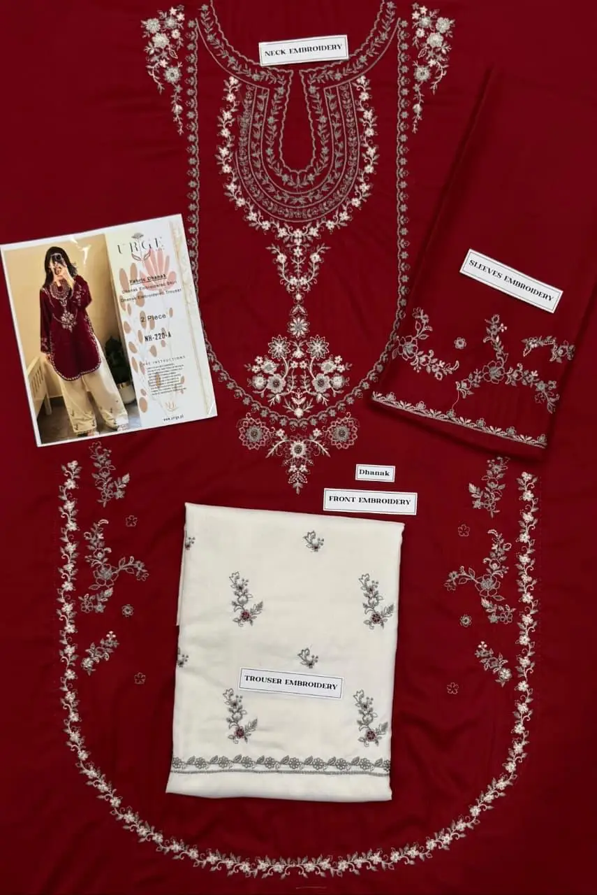 2 Pcs Women's Unstitched Embroidered Suit