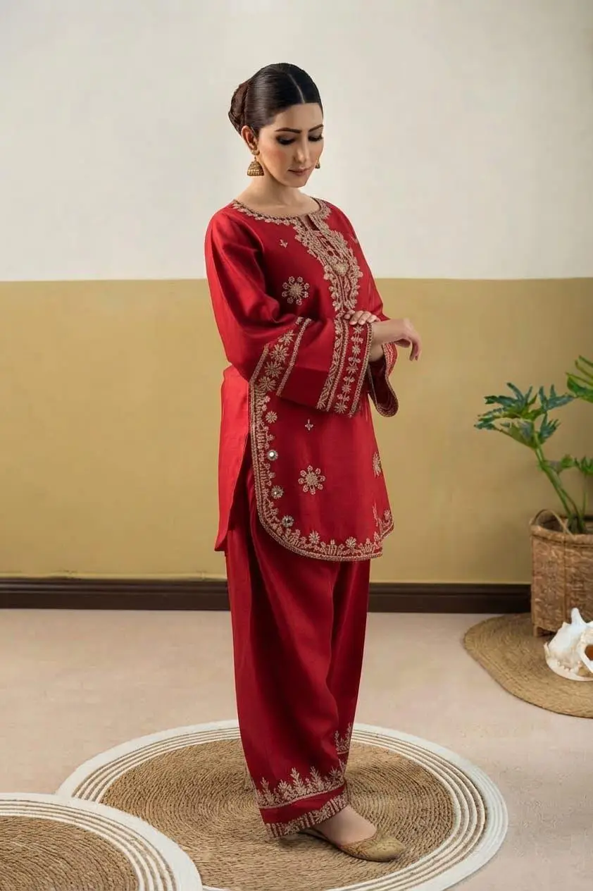2 Pcs Women's Unstitched Embroidered Suit