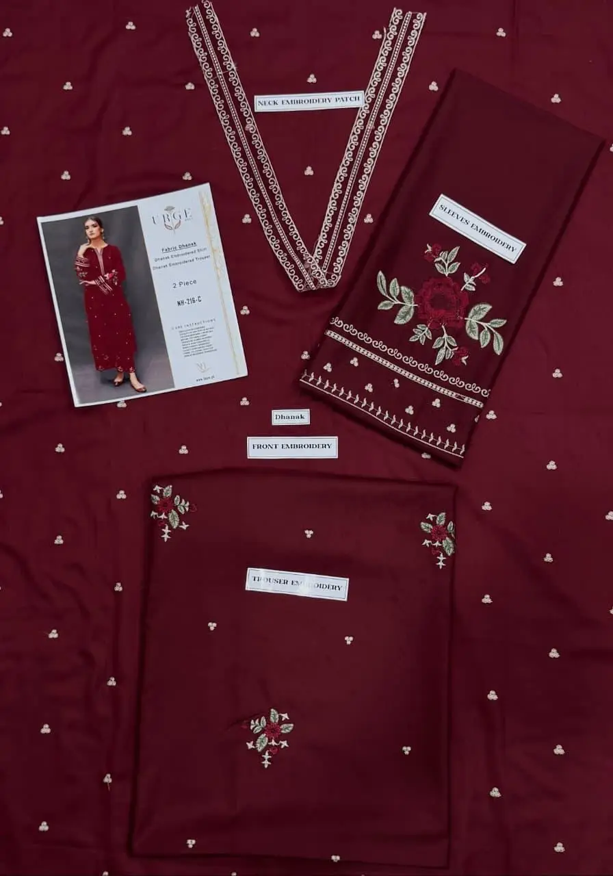 2 Pcs Women's Unstitched Embroidered Suit
