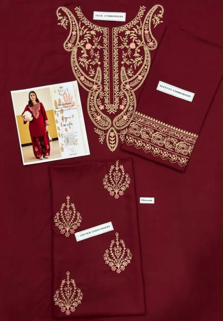 2 Pcs Women's Unstitched Embroidered Suit