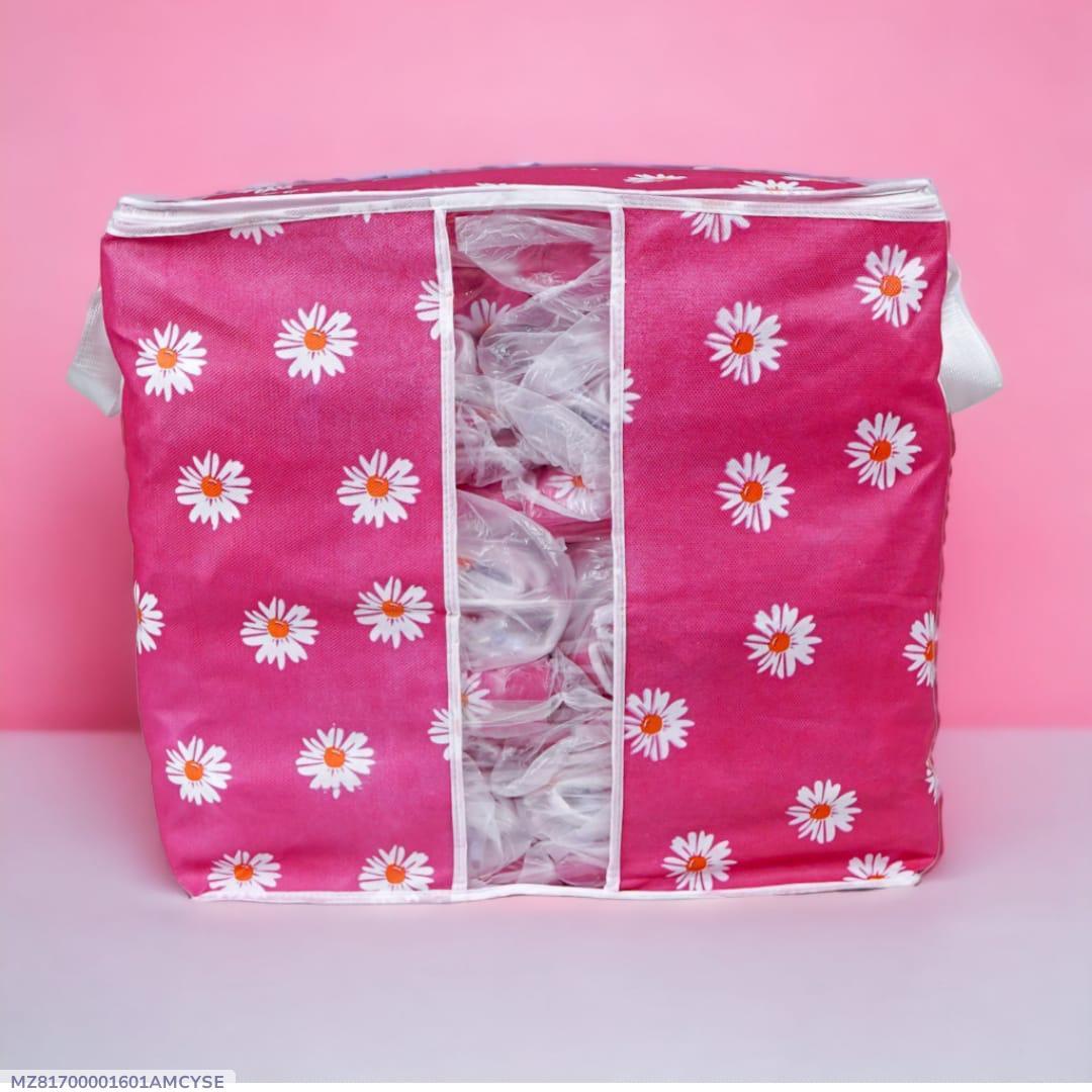 Pink Daisy Print Storage Bag 11x19x19 Inch Oxford Fabric