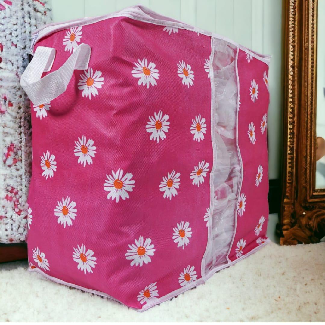 Pink Daisy Print Storage Bag 11x19x19 Inch Oxford Fabric