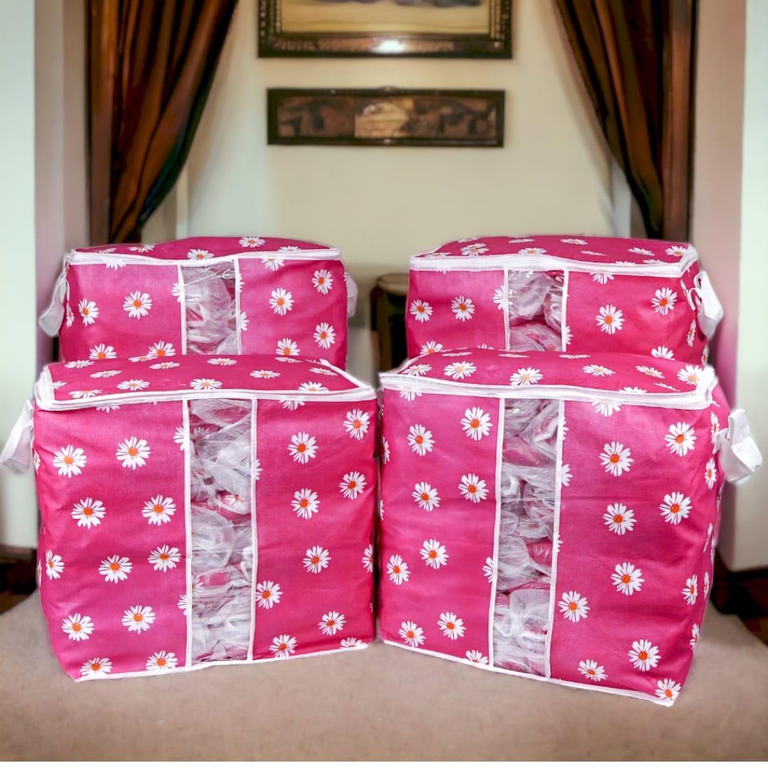 Pink Daisy Print Storage Bag 11x19x19 Inch Oxford Fabric