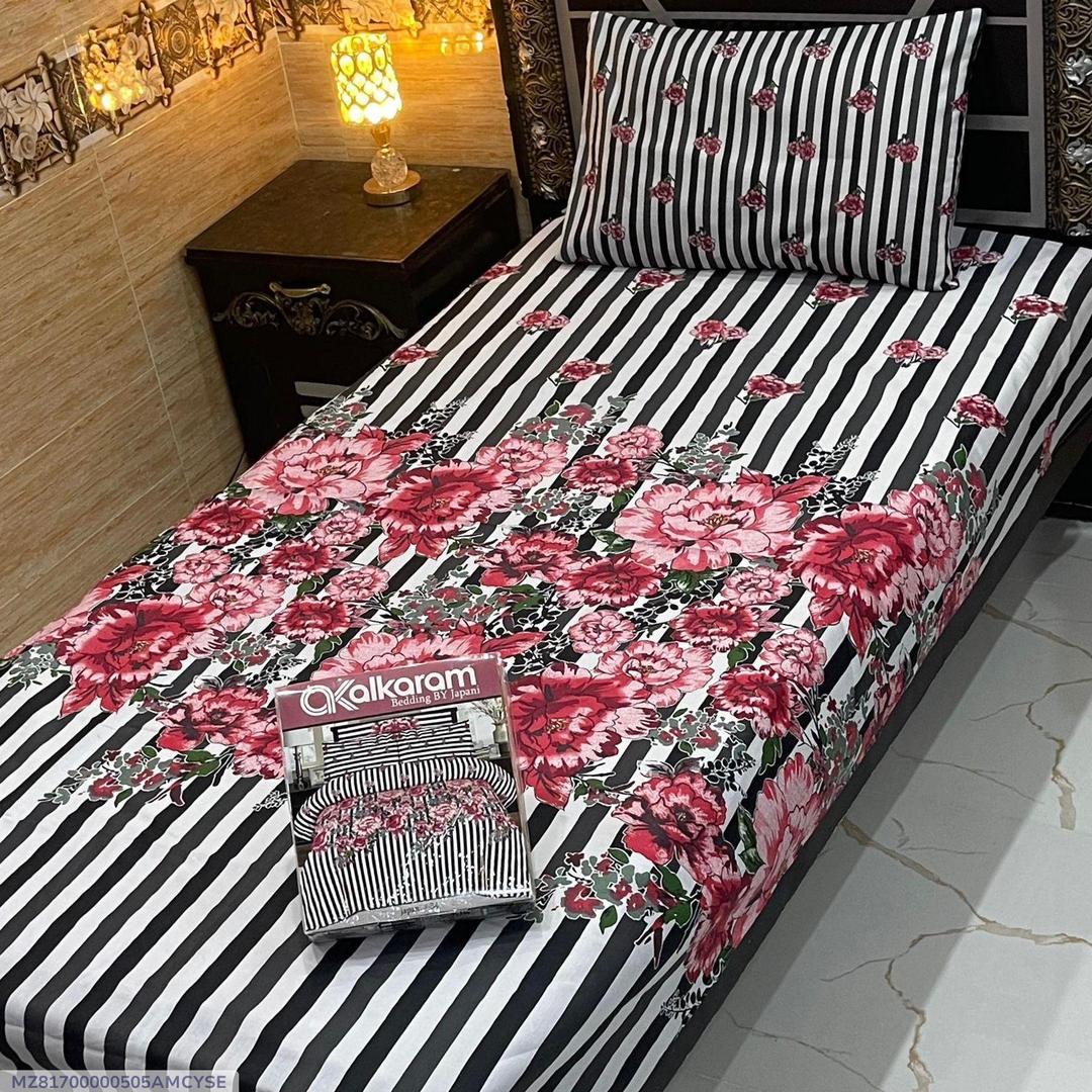 4-Piece Mix Cotton Bedsheet Set Black White Pink Floral Single