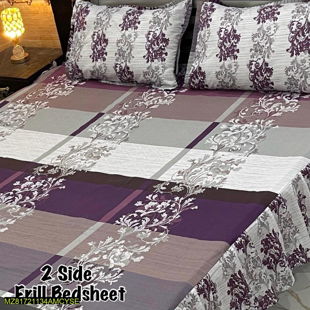 Purple Gray Floral Bedsheet Set Double Bed 2-Side Frill Cotton Salonica