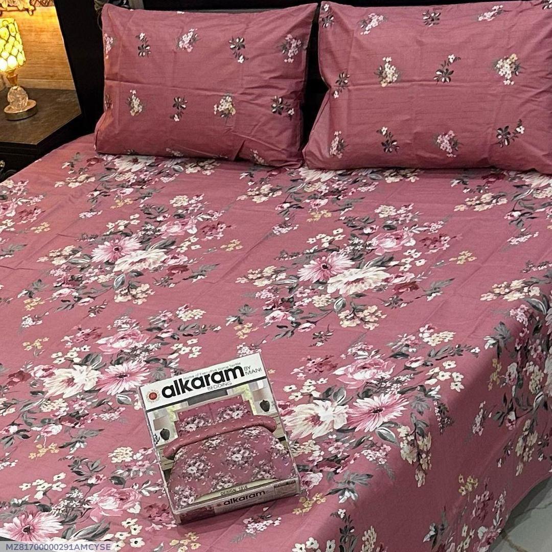 Pink Floral Cotton Bedsheet Set Double Size Pakistan