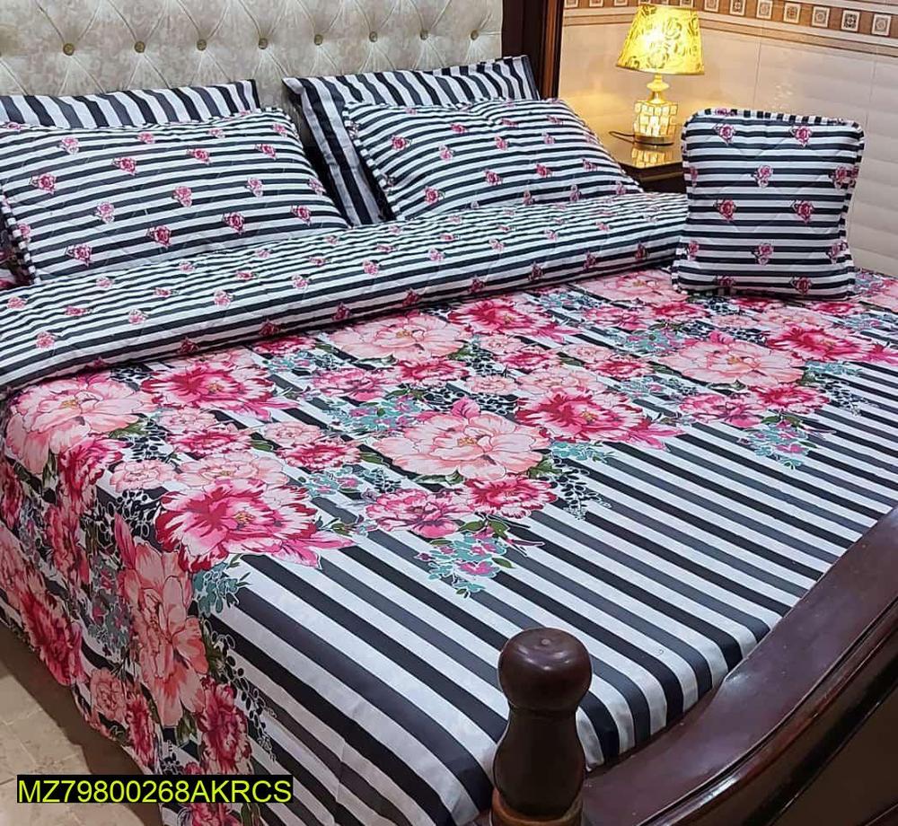 Premium Cotton Floral Striped Bed Set for Pakistani Homes