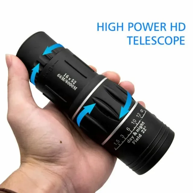 Bushnell Monocular Image Magnification 16X Objective Lens Diameter 52mm Focus System Eyepiece System Rotating Around Prism System Roof Eye relief 18mm Exit Pupil 5.2mm Field of view 22 degree