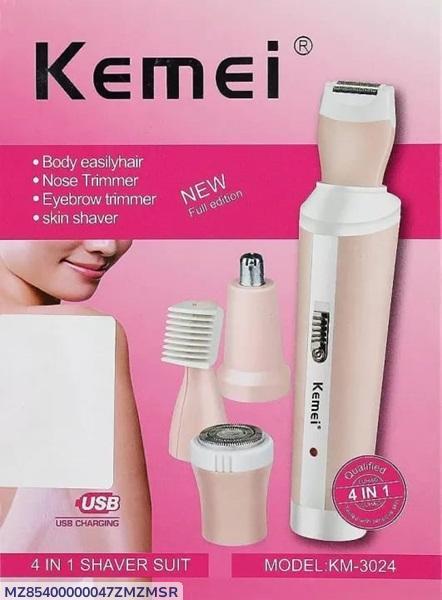 Kemei KM-3024 Rechargeable 4-in-1 Hair Shaver Pink for Women