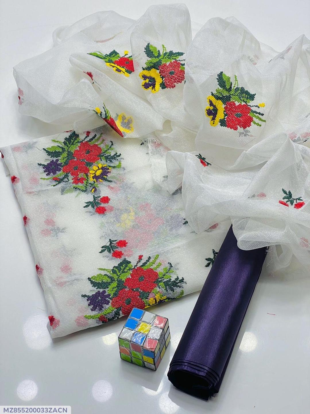 Khaadi Net Unstitched Suit Purple Floral Embroidery