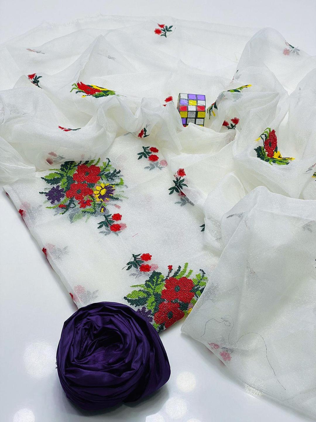 Khaadi Net Unstitched Suit Purple Floral Embroidery