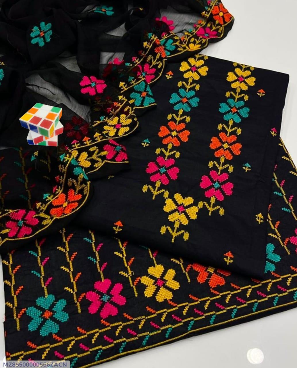 Black Chikankari Embroidered 3-Piece Suit for Women