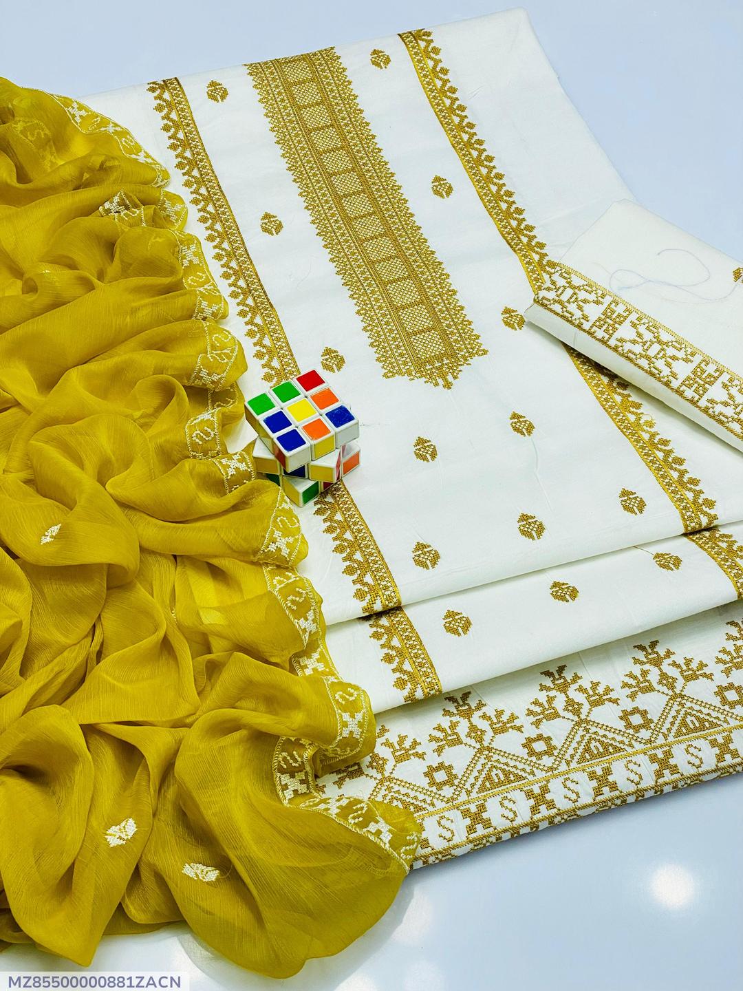 3 Pcs Women's Unstitched Embroidered Suit