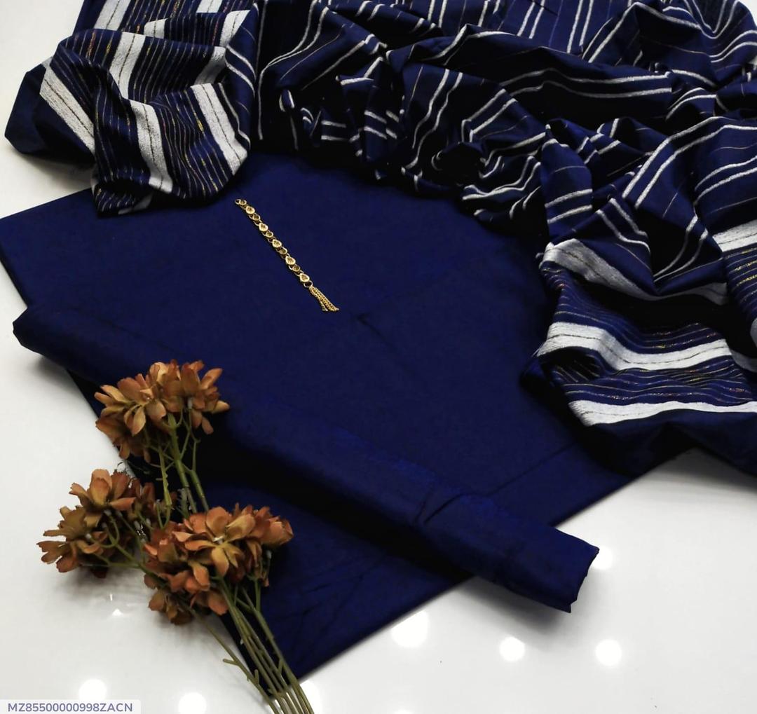 Royal Blue Khaadi 3-Piece Suit with Sequin Dupatta