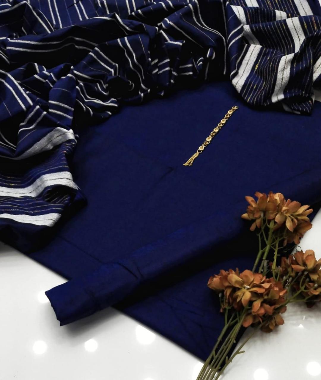 Royal Blue Khaadi 3-Piece Suit with Sequin Dupatta