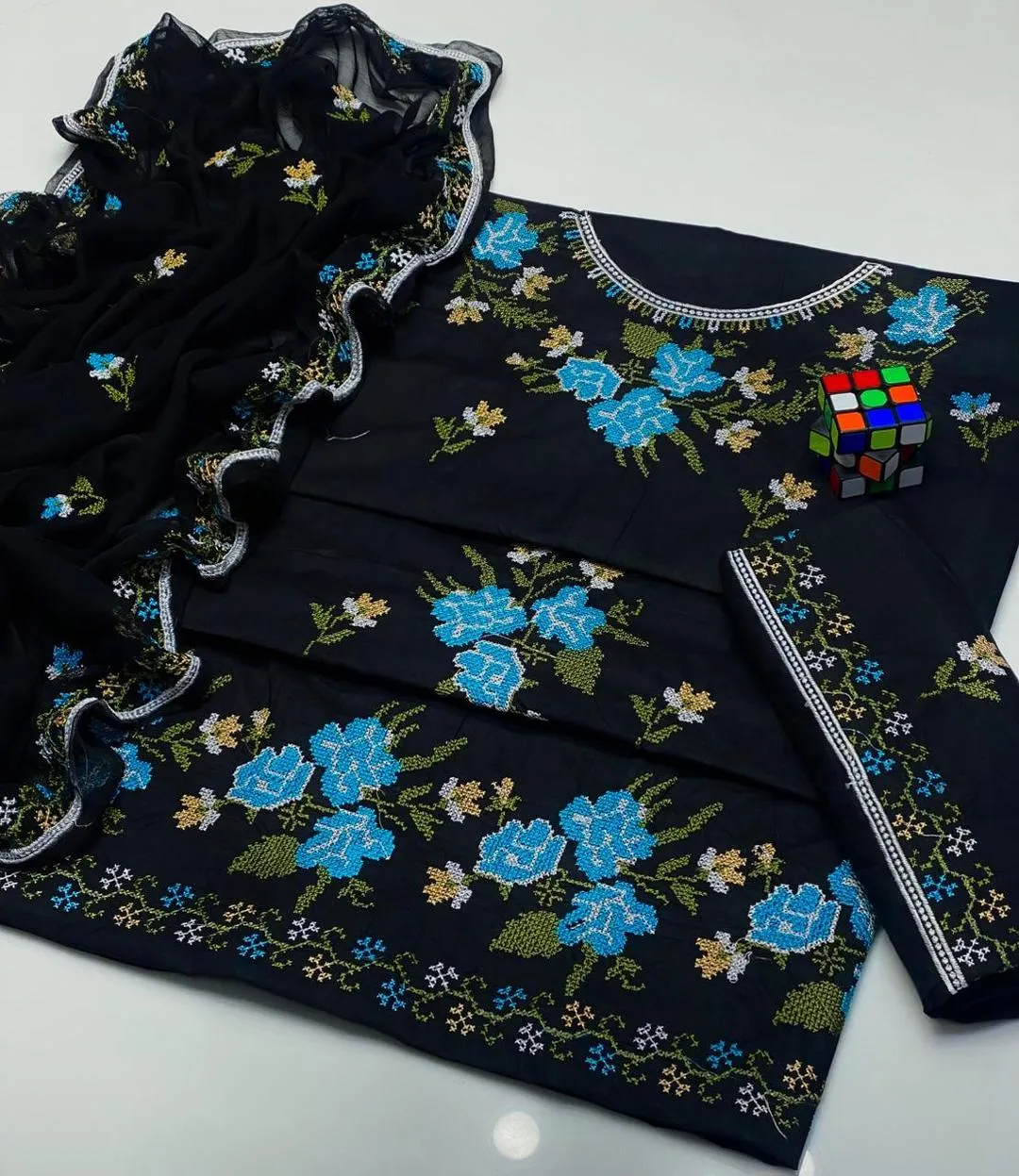 Black Embroidered 3-Piece Cotton Lawn Suit for Bakra Eid