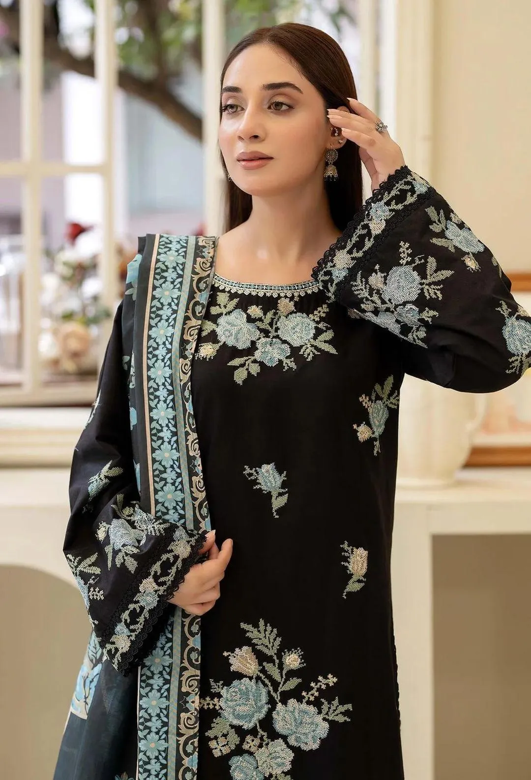 Black Embroidered 3-Piece Cotton Lawn Suit for Bakra Eid