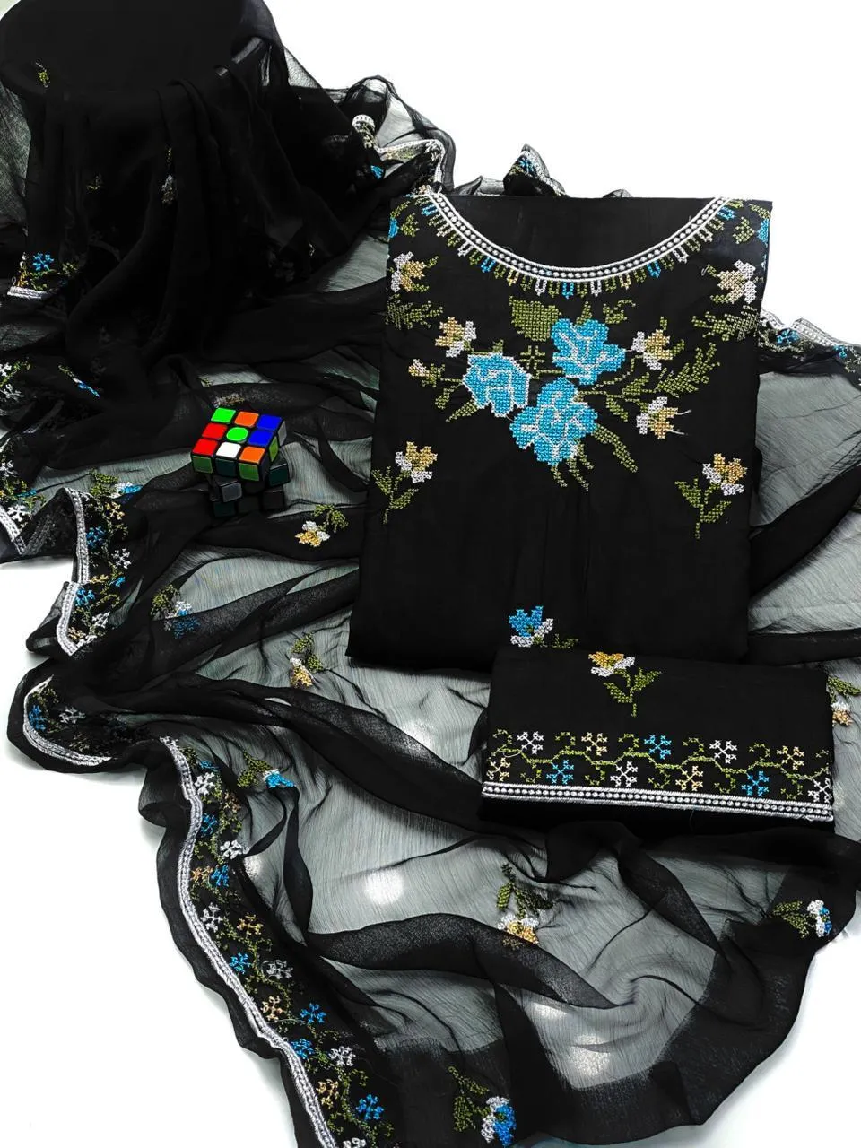 Black Embroidered 3-Piece Cotton Lawn Suit for Bakra Eid