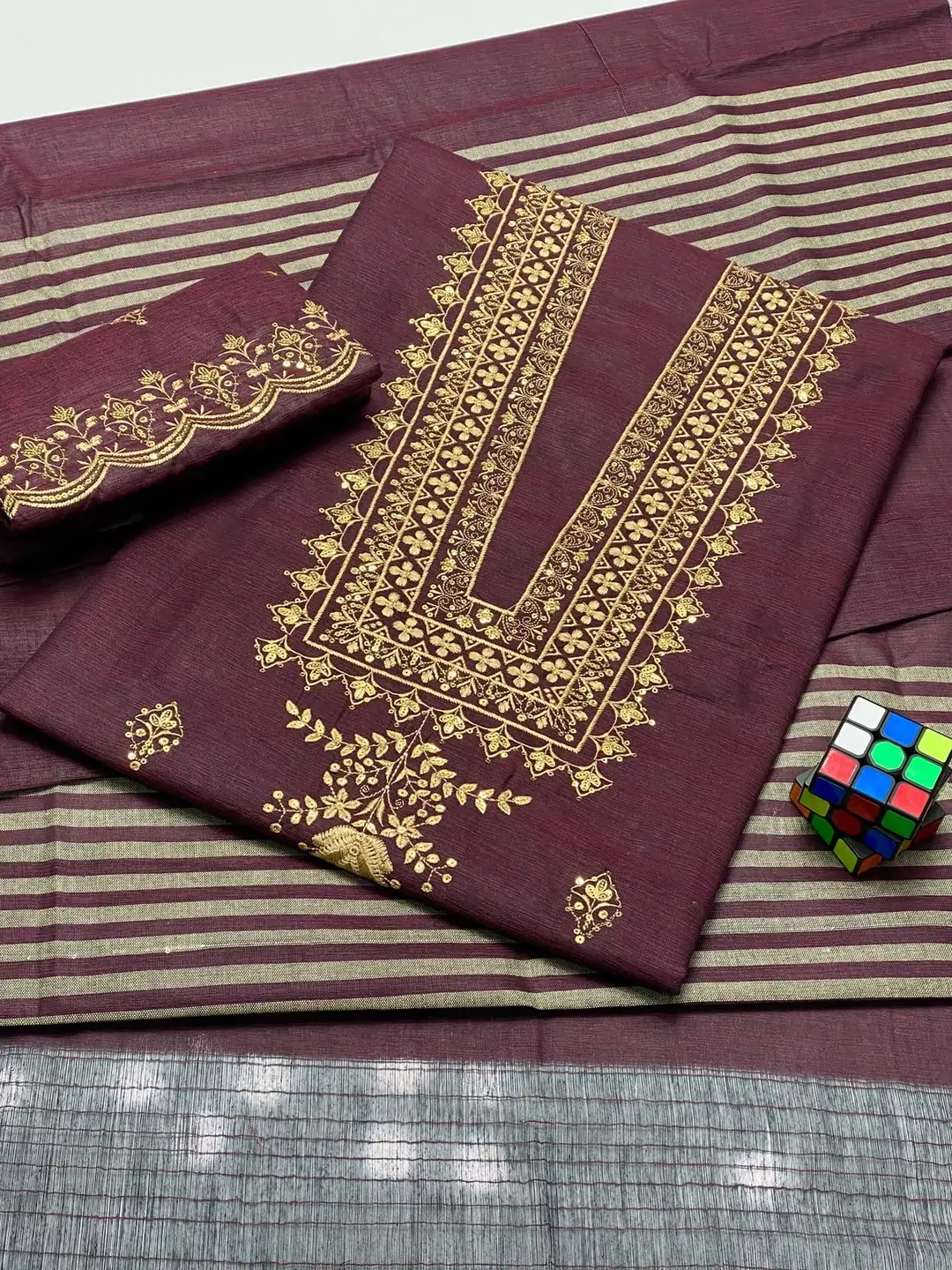 3 Pcs Women's Unstitched Sequins Embroidered Suit