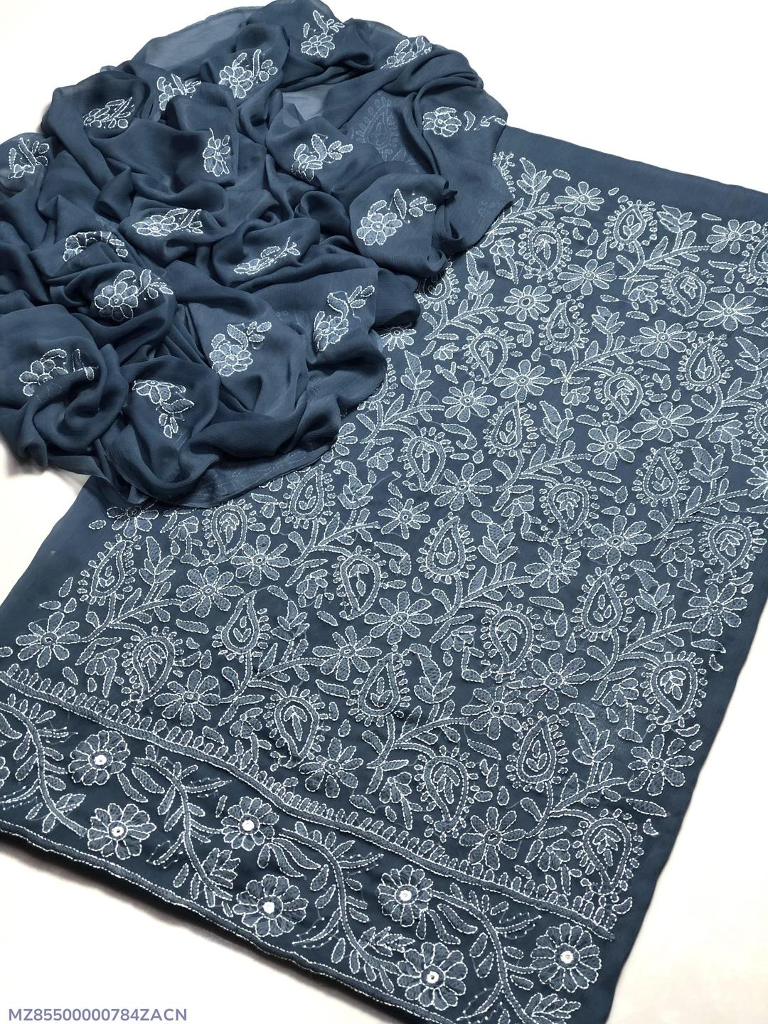 Women's Chikankari Chiffon Suit Blue Bakra Eid