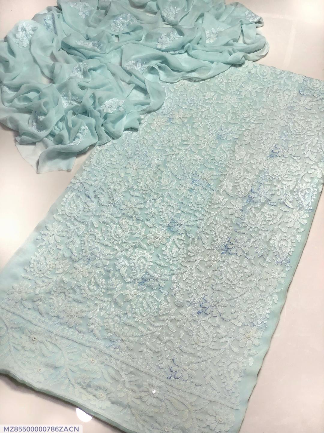 Chikankari Chiffon Suit Light Blue Eid Party Wear
