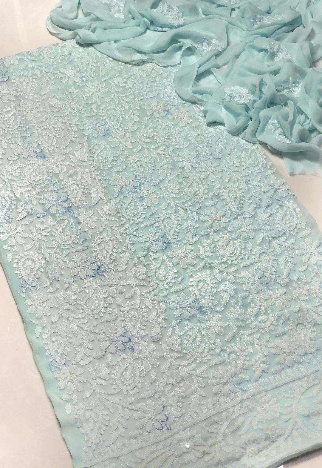 Chikankari Chiffon Suit Light Blue Eid Party Wear