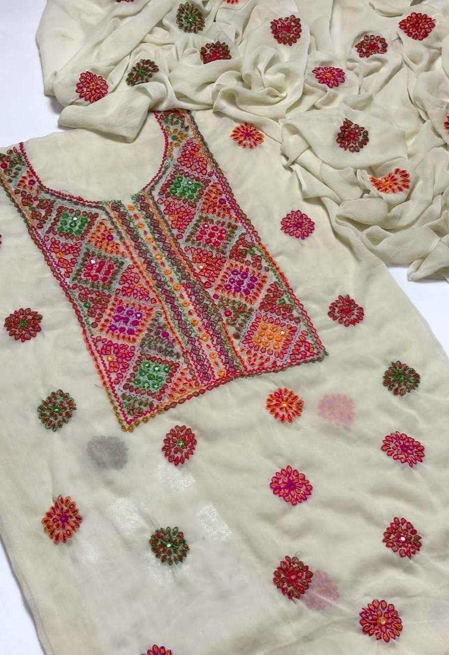 2 Pcs Women's Unstitched Sheesha Work Suit