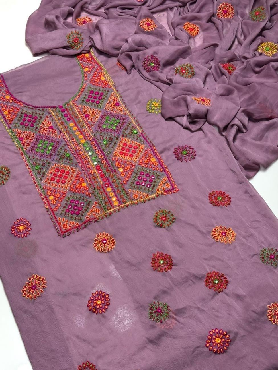 2 Pcs Women's Unstitched Sheesha Work Suit