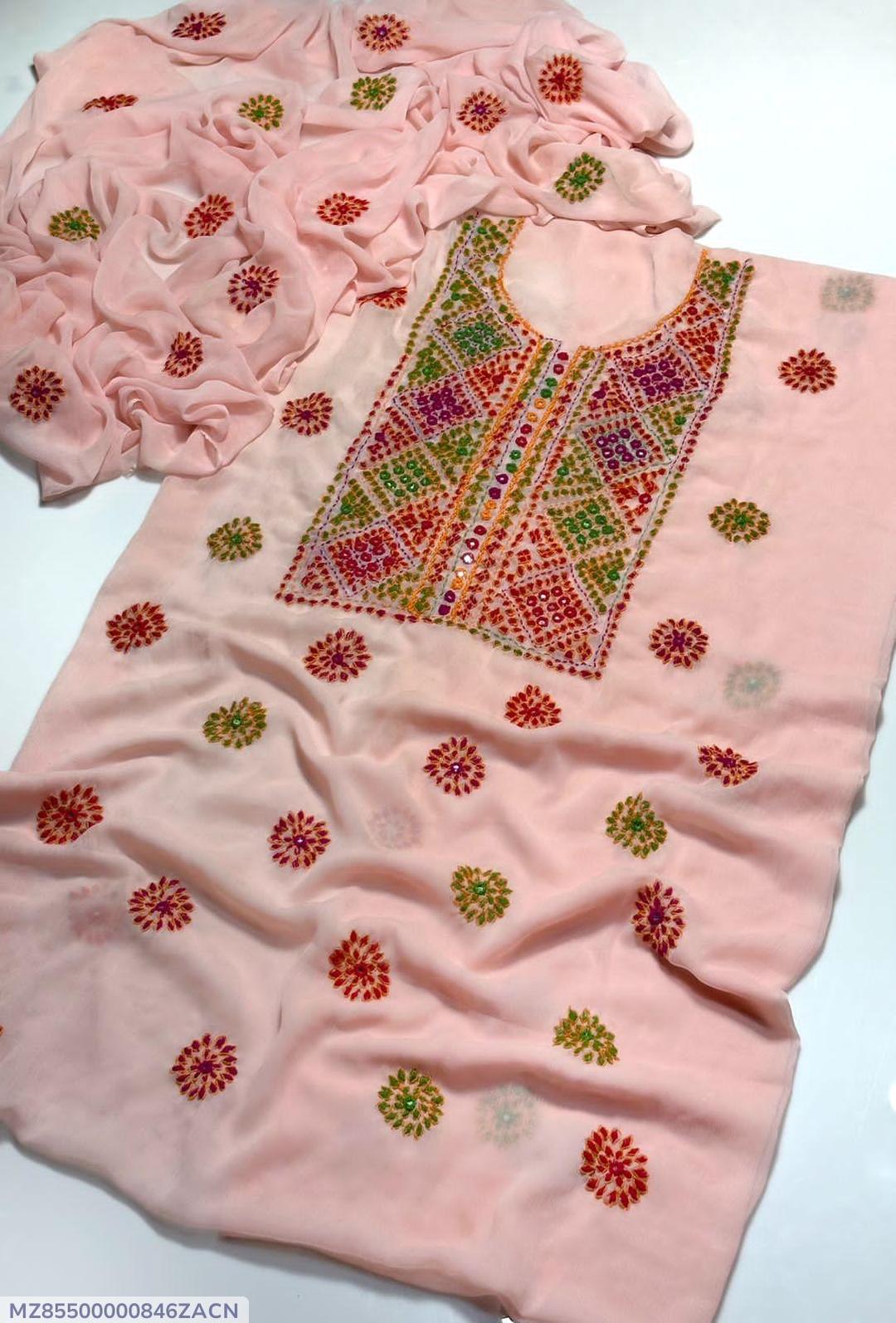 2 Pcs Women's Unstitched Sheesha Work Suit