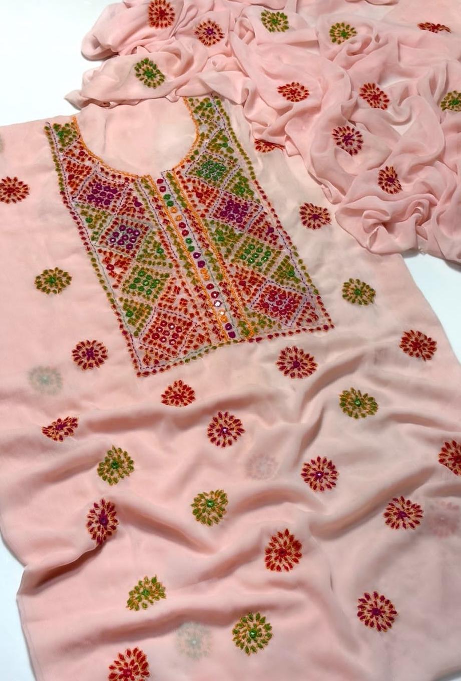 2 Pcs Women's Unstitched Sheesha Work Suit