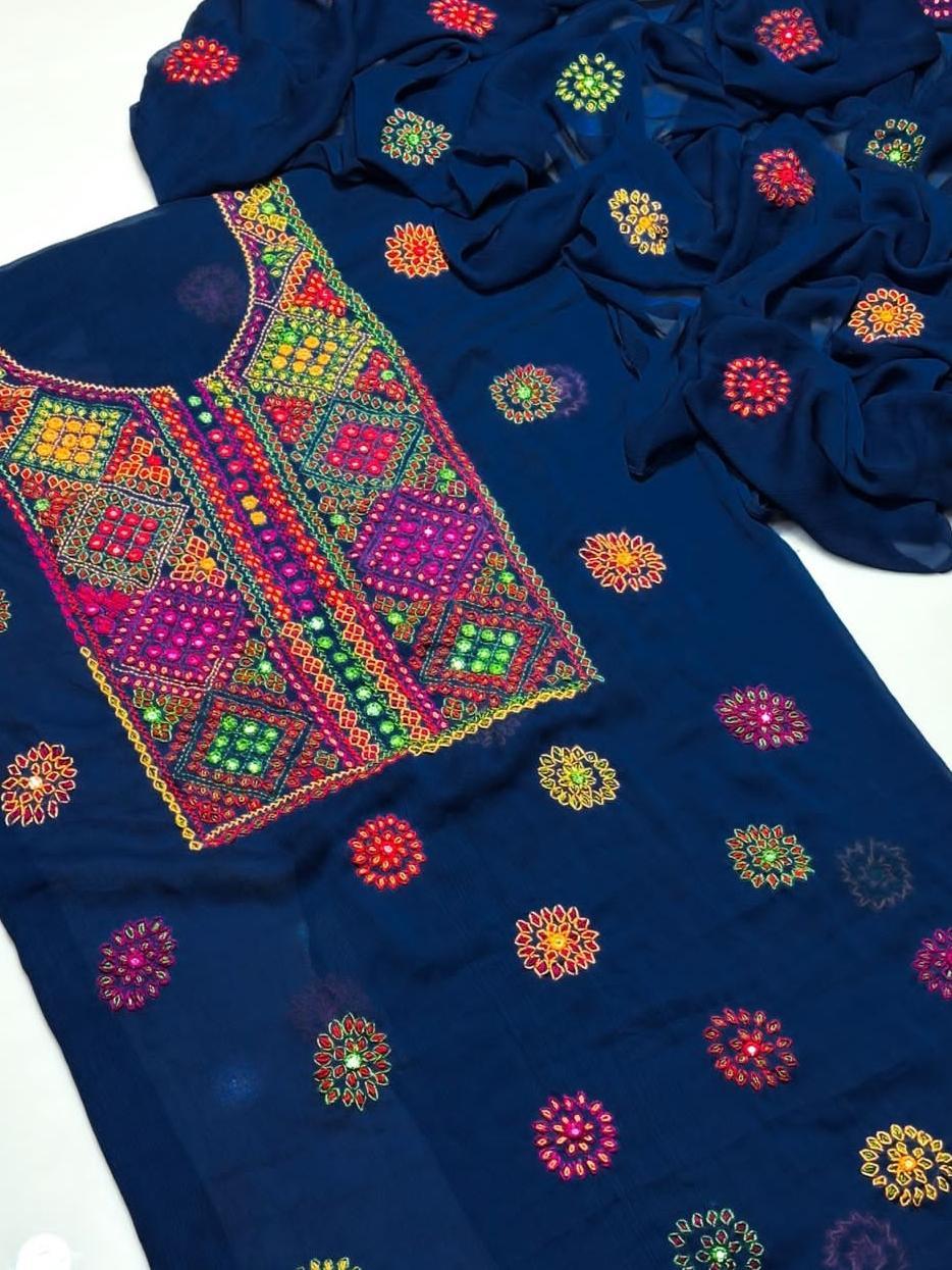 2 Pcs Women's Unstitched Sheesha Work Suit