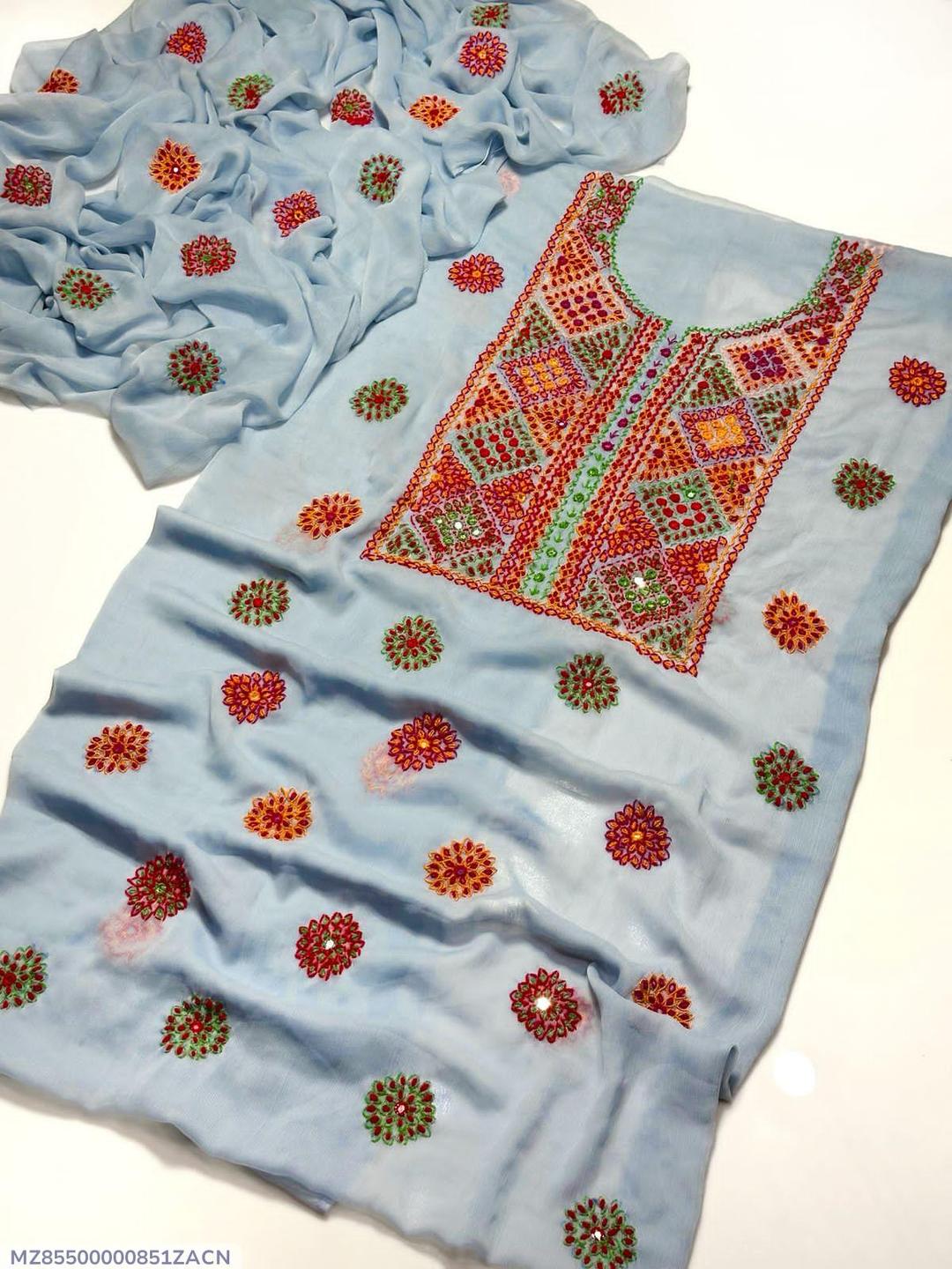 2 Pcs Women's Unstitched Sheesha Work Suit