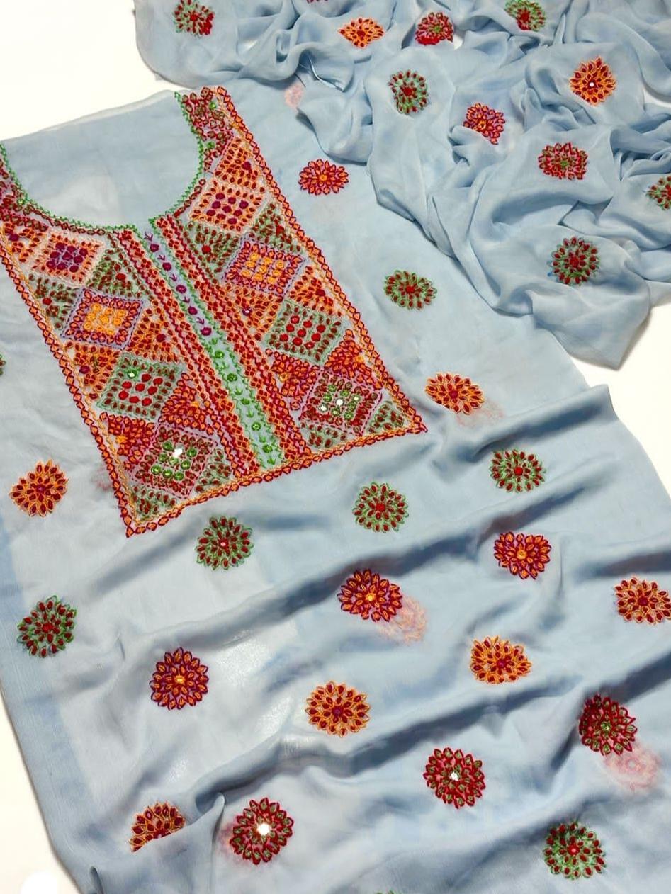 2 Pcs Women's Unstitched Sheesha Work Suit