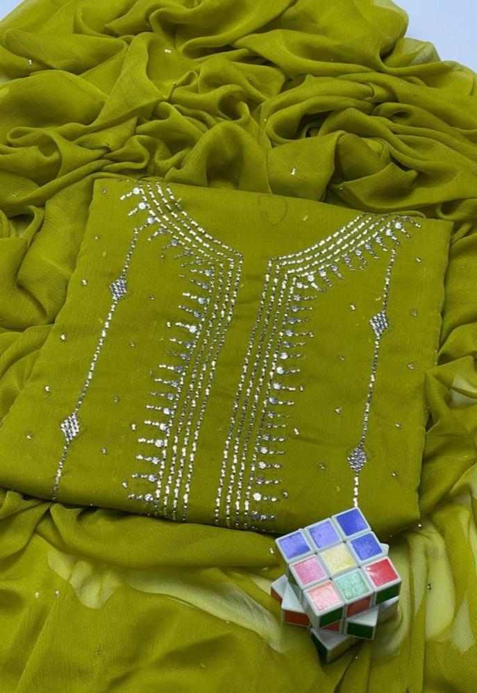 Green Chiffon Embroidered Women Suit 2 Pcs