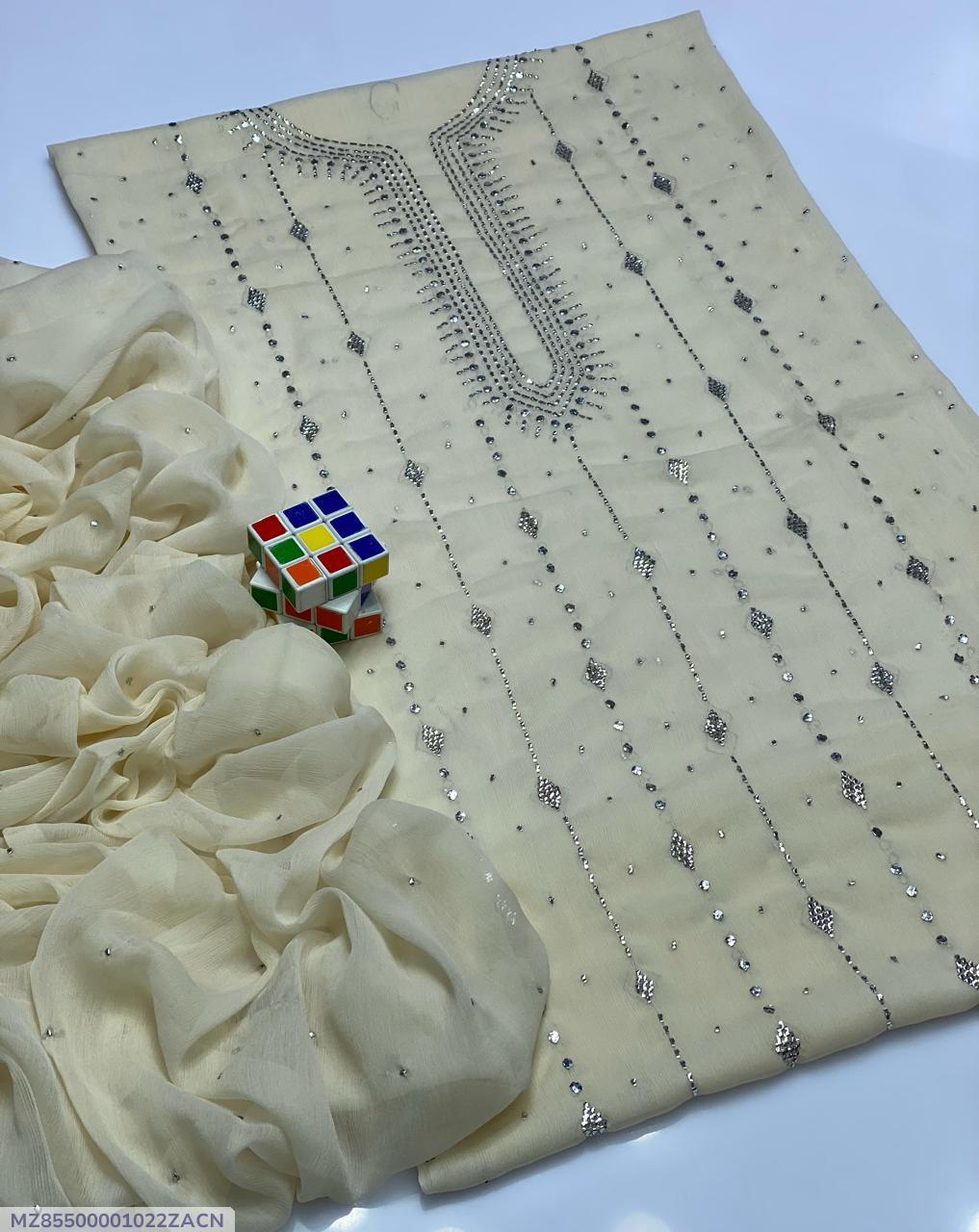 Hand Embroidered Chiffon Suit for Women Beige