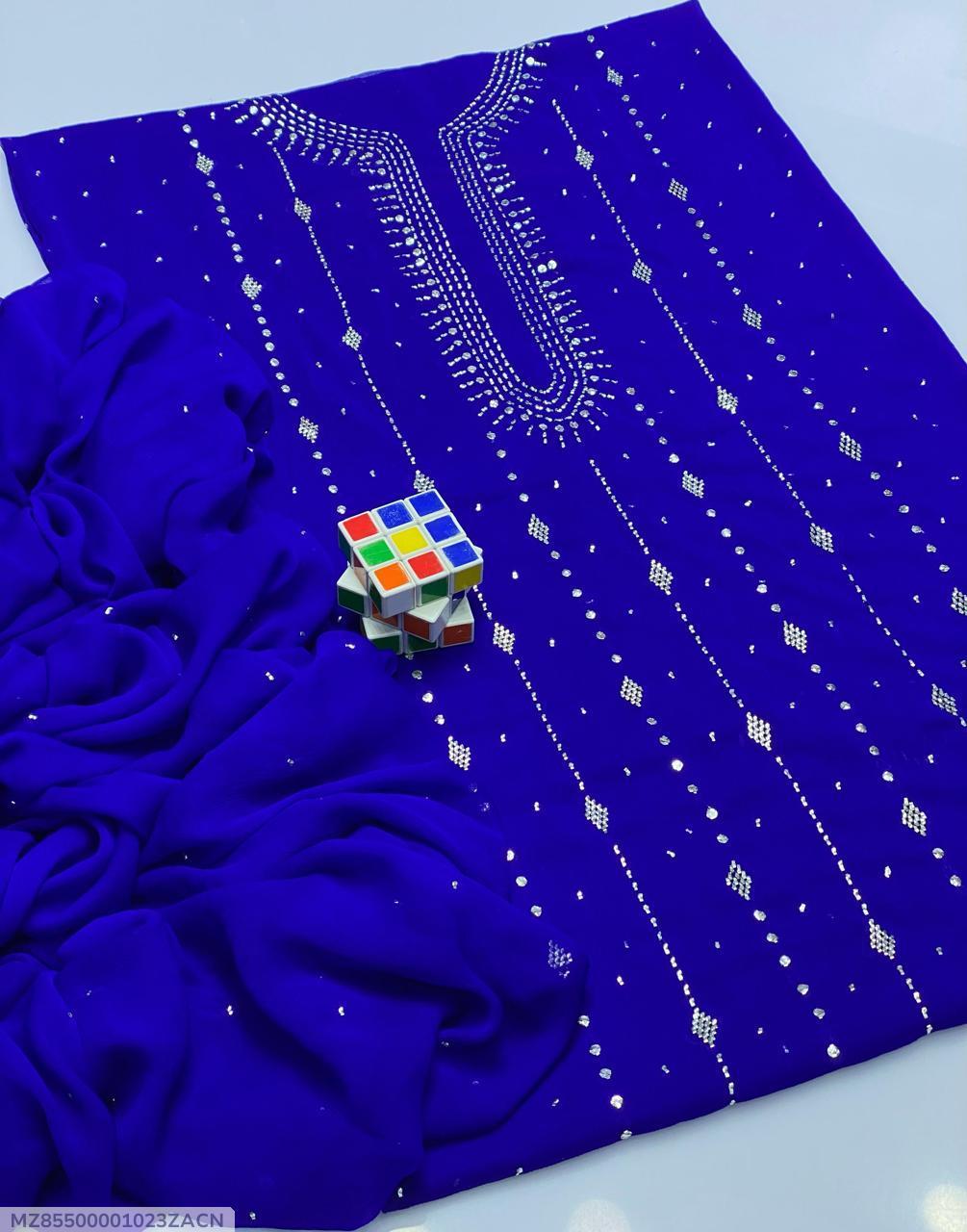 Blue Chiffon Embroidered Suit for Brides & Festivals