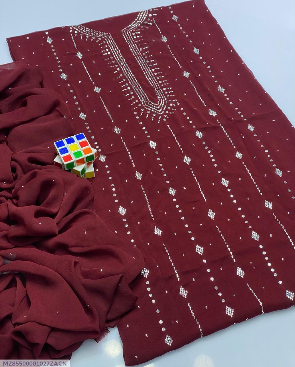 Maroon Chiffon Embroidered Suit for Women