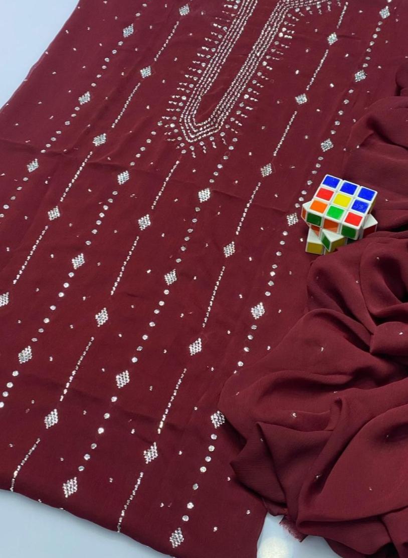 Maroon Chiffon Embroidered Suit for Women