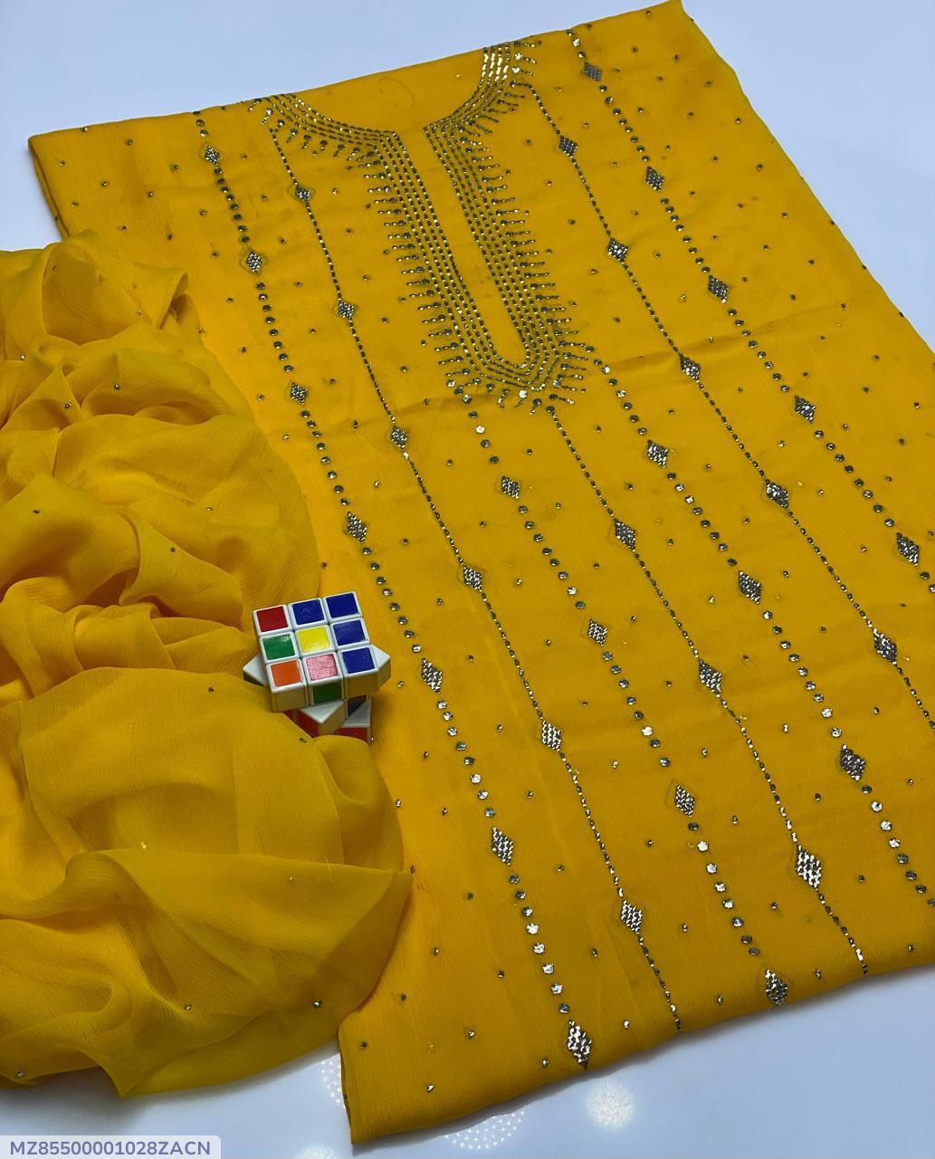 Women's Yellow Chiffon Embroidered Suit 2 Pcs Winter Sale