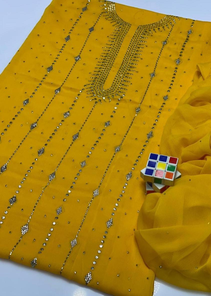 Women's Yellow Chiffon Embroidered Suit 2 Pcs Winter Sale