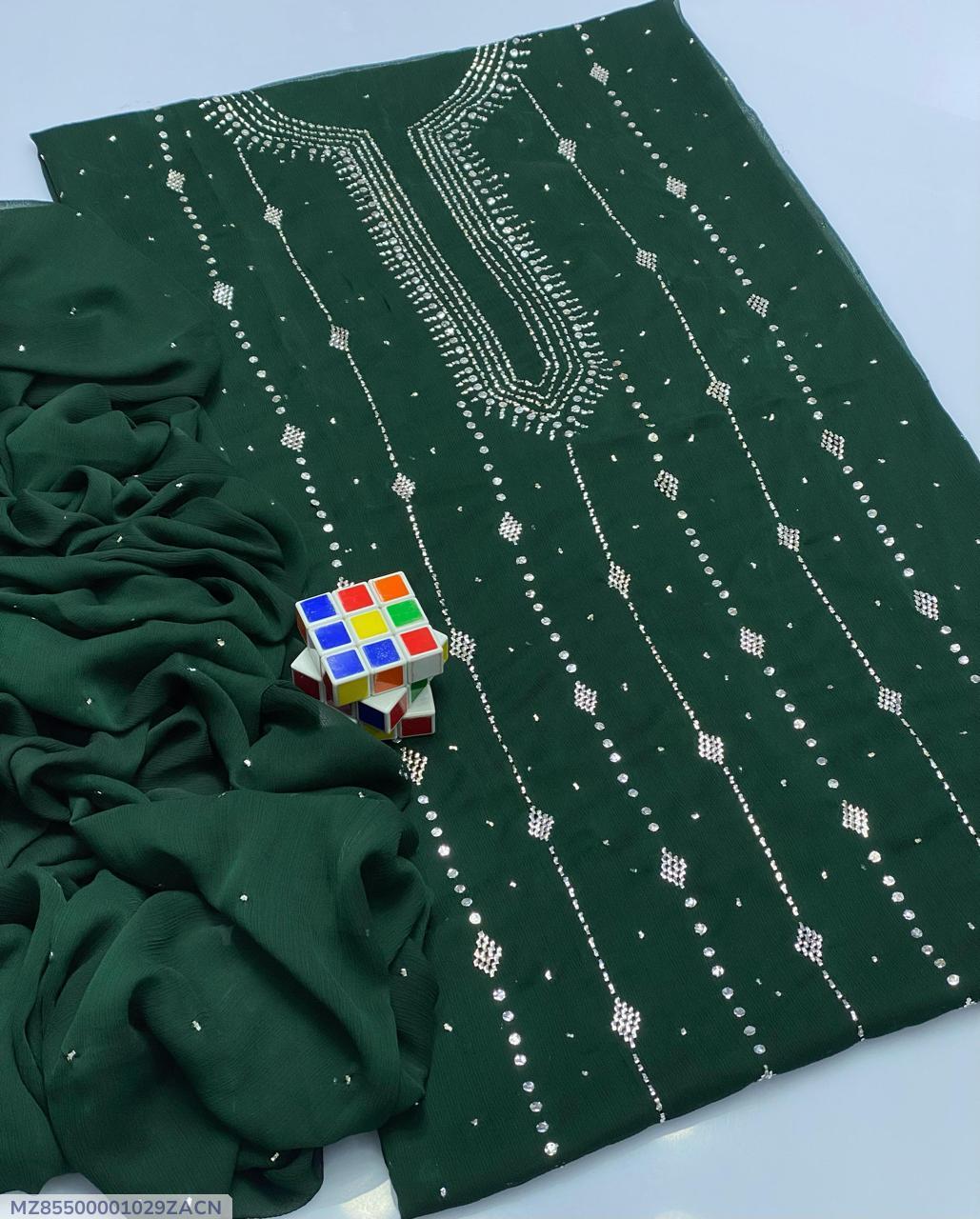 Green Chiffon Embroidered Suit for Weddings & Festive Occasions