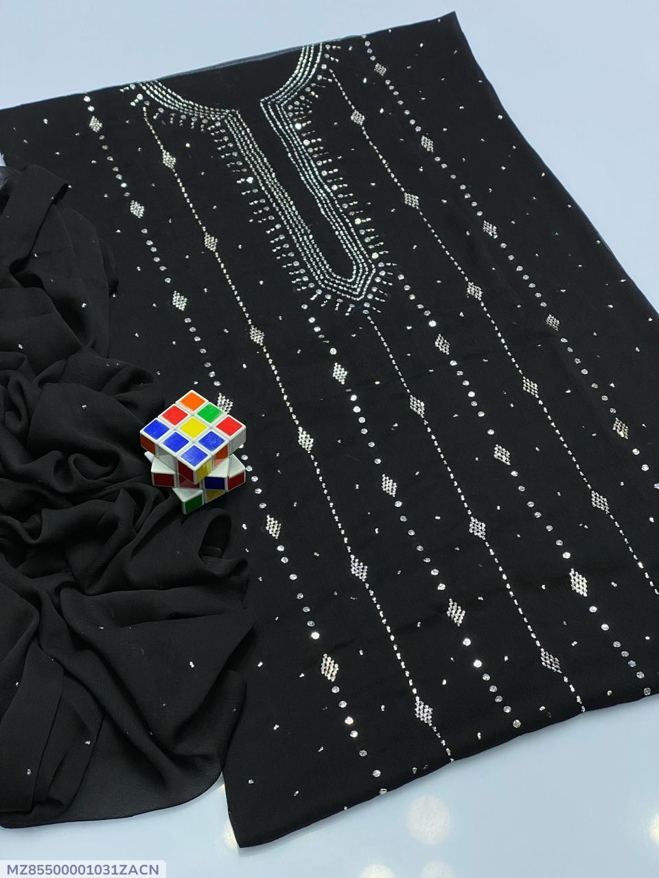 Black Chiffon Embroidered Suit for Women