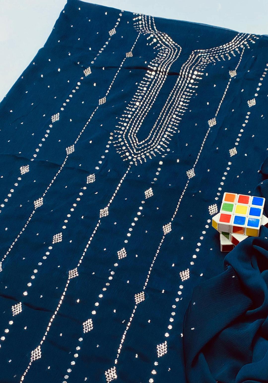 Blue Chiffon Embroidered 2-Piece Suit for Women