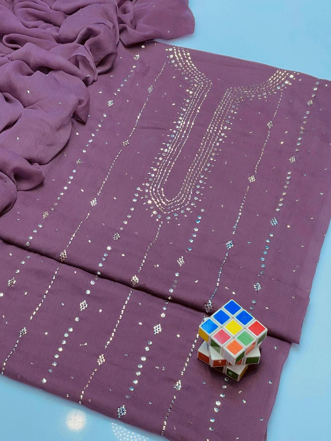 Unstitched Chiffon Suit for Women with Hand Embroidery