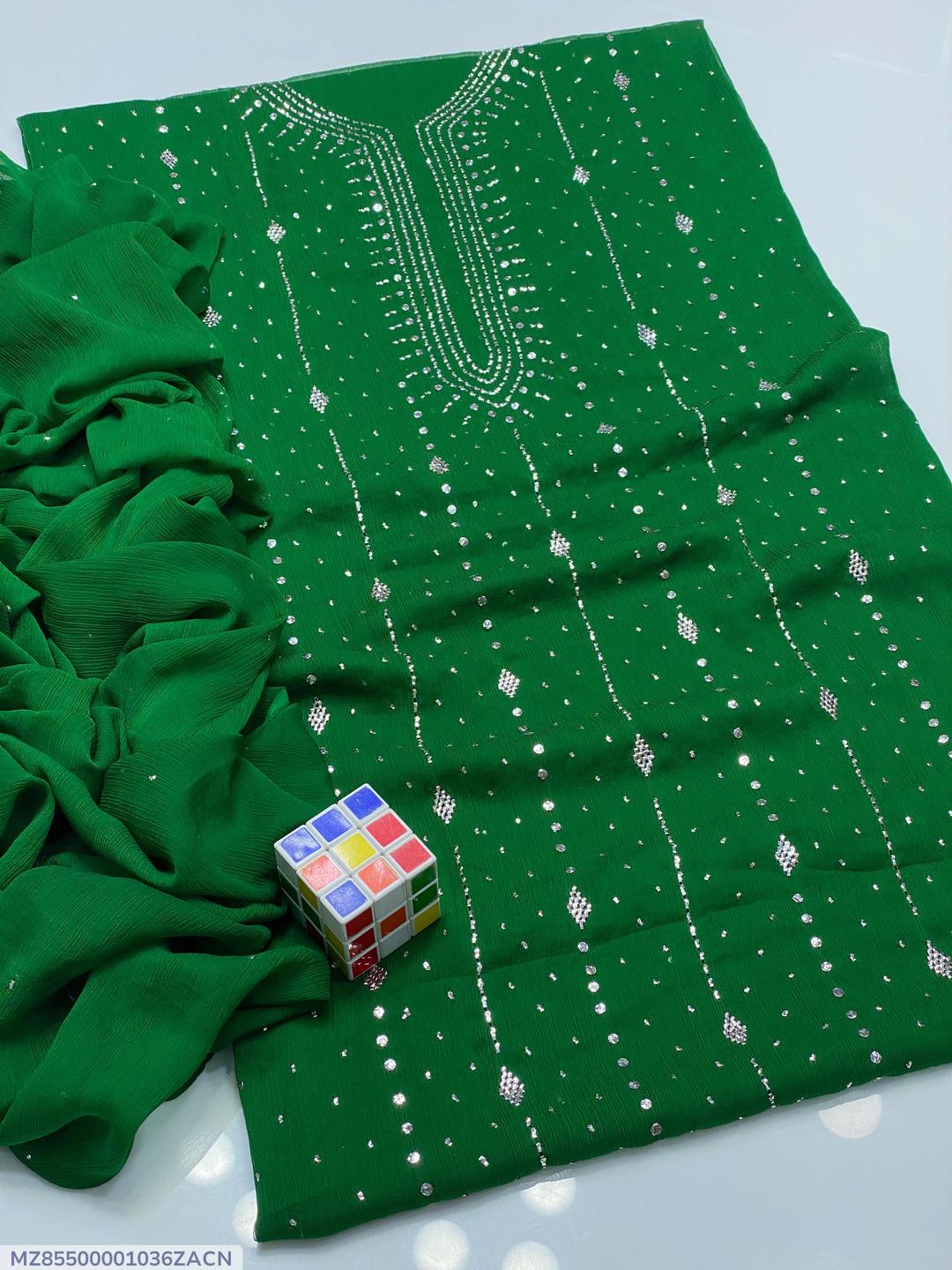 Green Chiffon Embroidered Suit for Weddings Parties