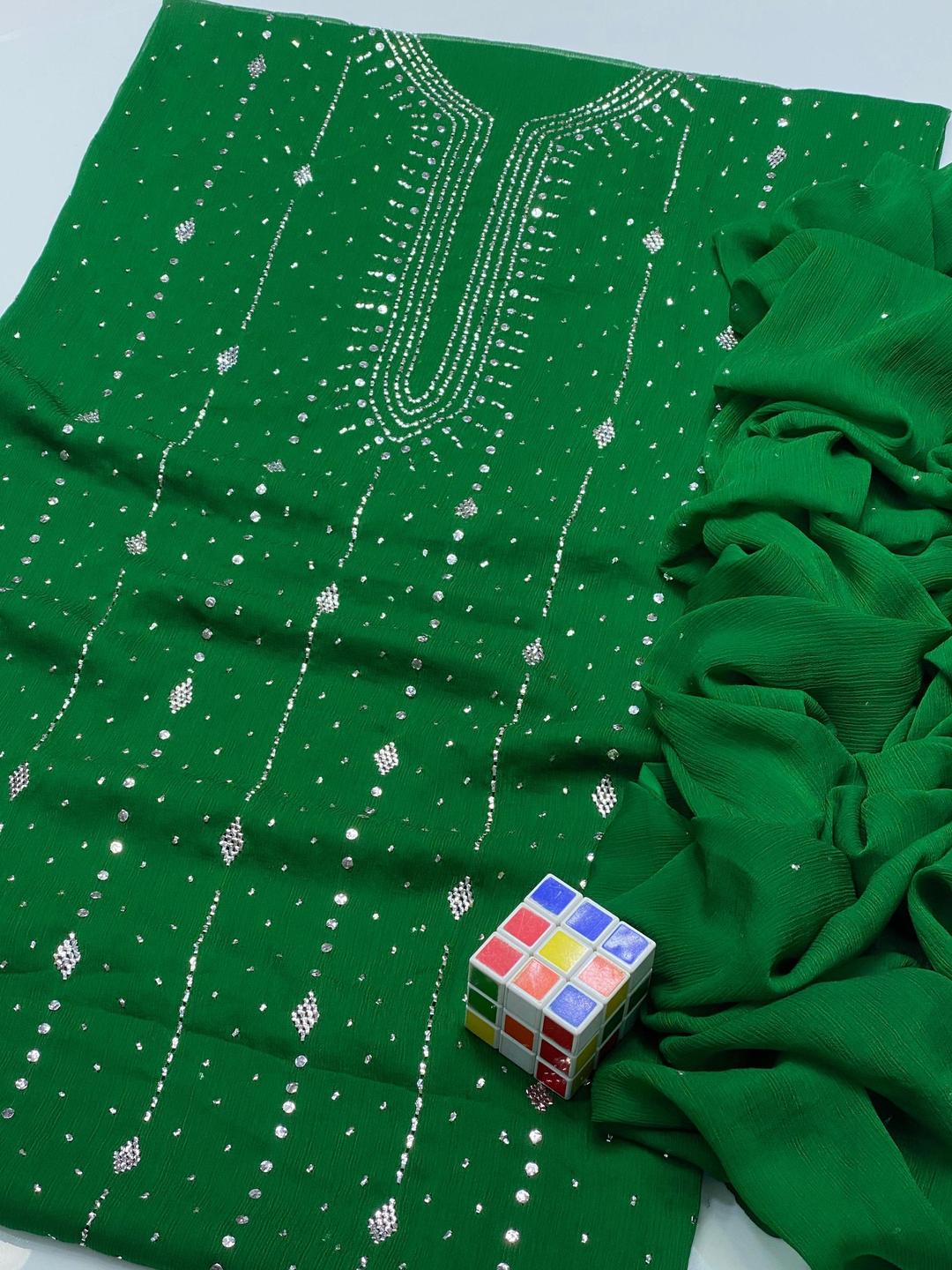 Green Chiffon Embroidered Suit for Weddings Parties