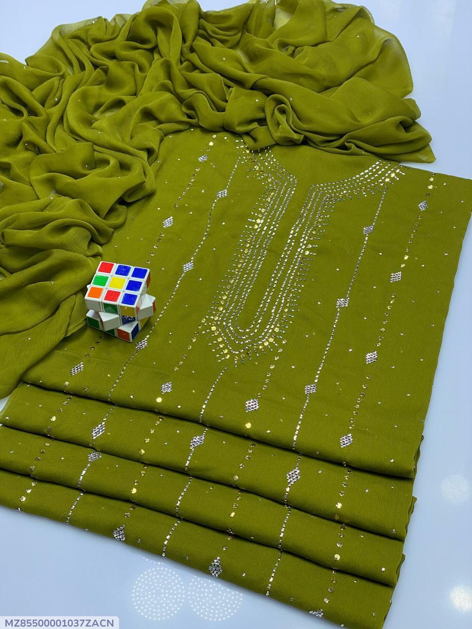 Green Chiffon Embroidered Suit for Women