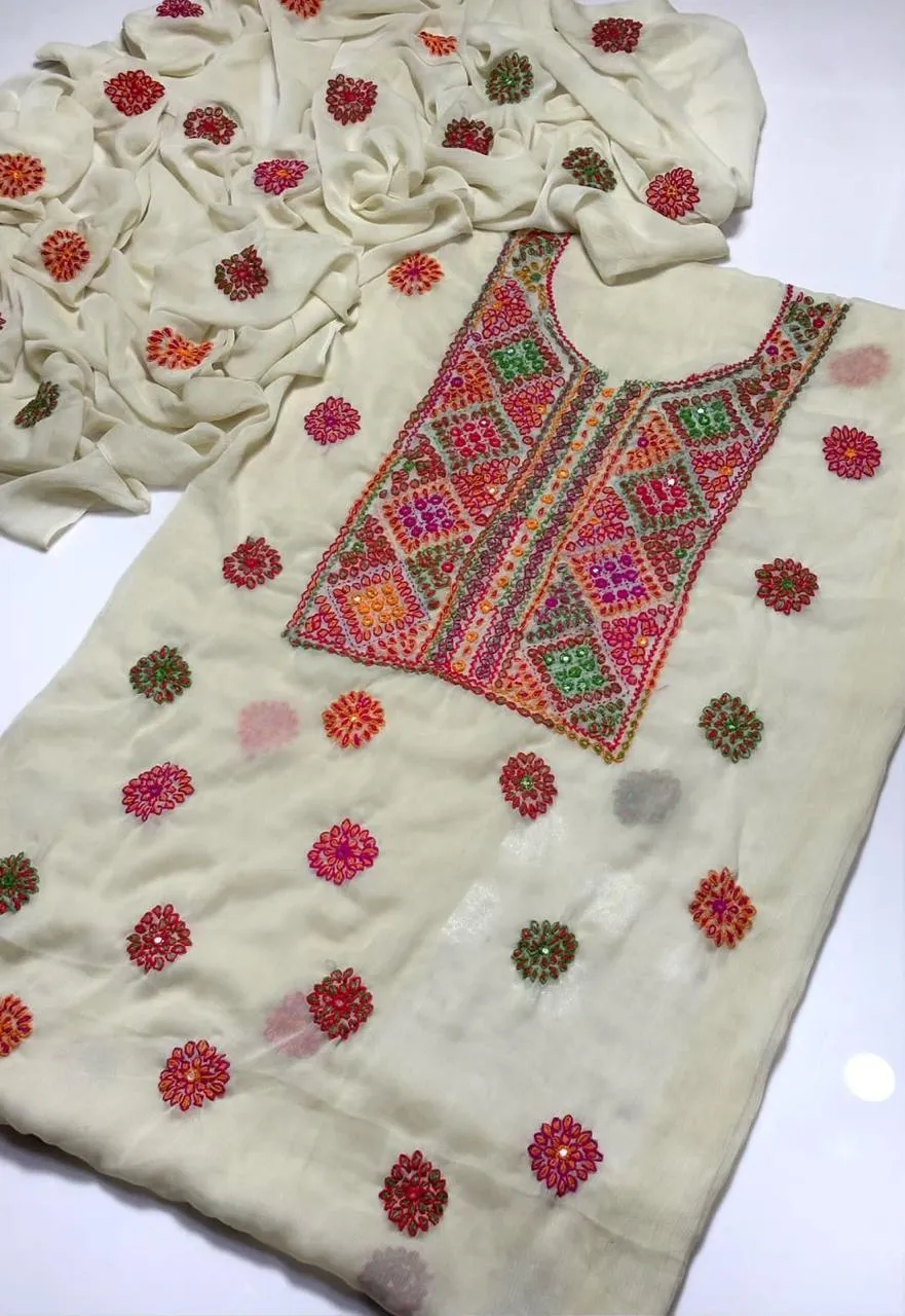 2 Pcs Women's Unstitched Sheesha Work Suit